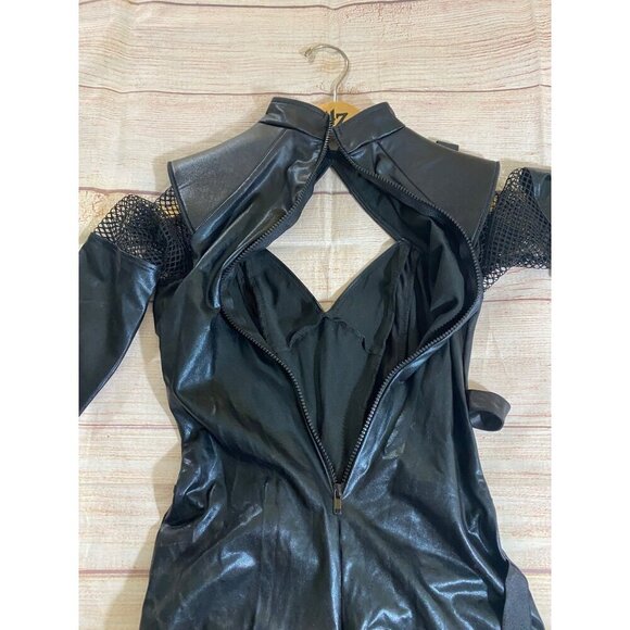 Leg Avenue Women's Black Faux Leather Long Sleeve Key Hole Front One Piece - Sma - Picture 14 of 15